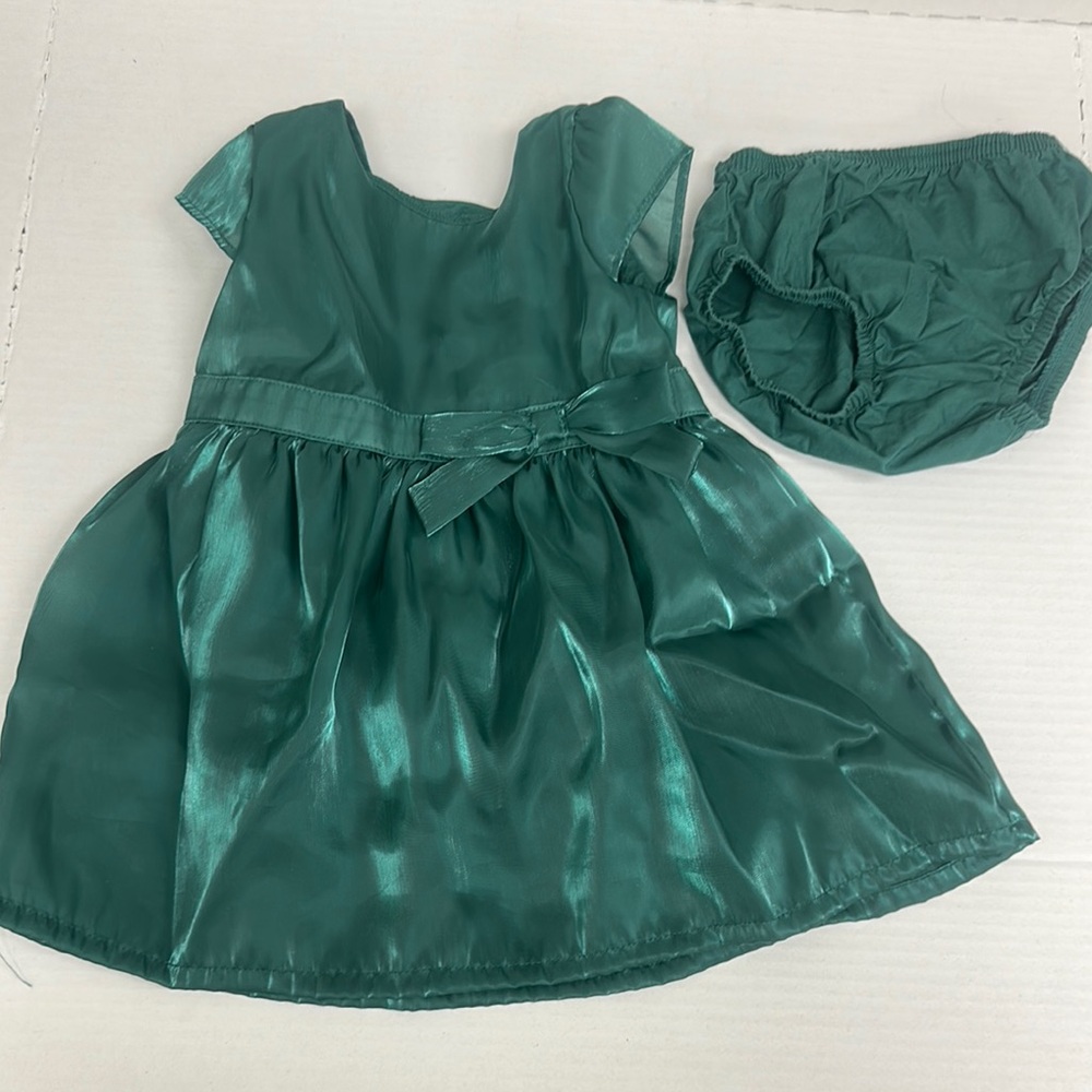 Carter's Green Satin Baby Outfit With Diaper Cover. Size 6 Months.